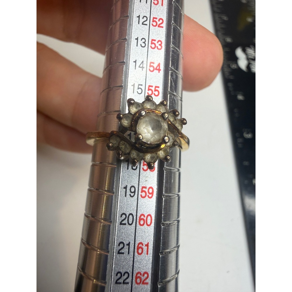Gold Tone Cluster Halo Bypass Ring Clear Stone Sunburst Size 7.75